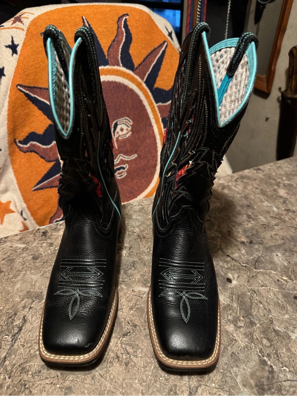 Women's Black Western Boots with Teal Stitching